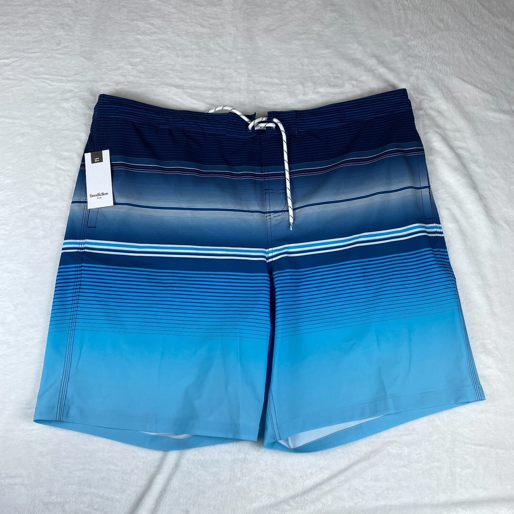 Goodfellow & Co Board Shorts Mens 2XL Blue‎ Striped 10" 4 Way Stretch UPF 50+